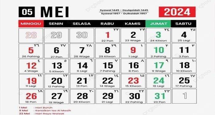 Daftar Tanggal Merah Bulan Mei 2024, Beserta Cuti Bersama