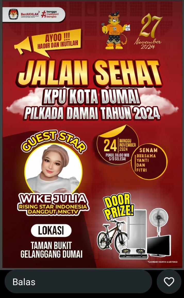 Besok, Jalan Sehat KPU Bertabur Hadiah, Hadirkan Artis Dangdut Wike Julia