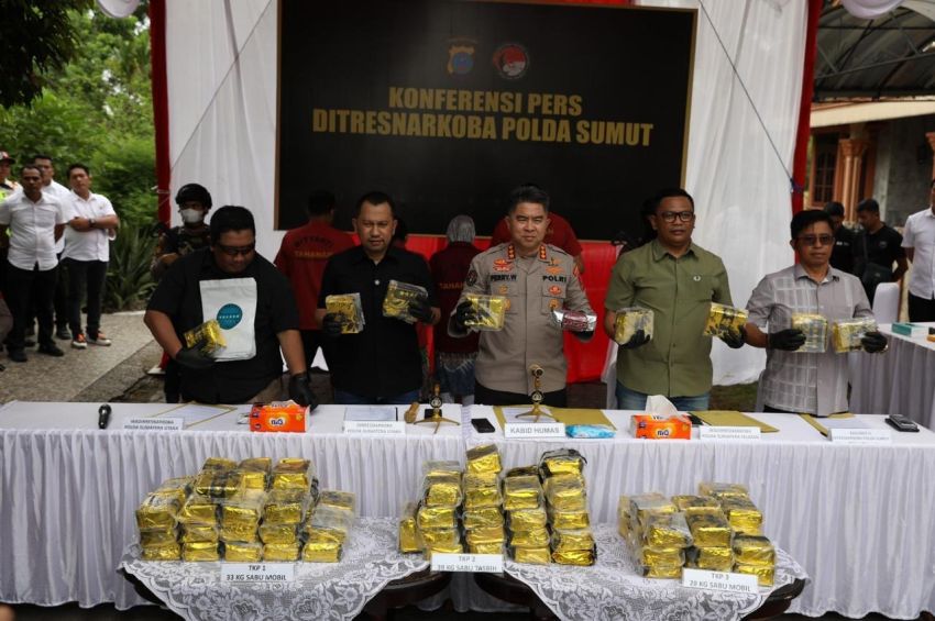 Polda Sumut Gagalkan Peredaran 100 Kg Sabu Dalam Bungkus Kopi, Empat Tersangka dan Dua DPO Terlibat