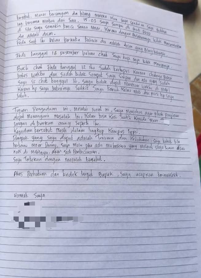 Tertulis di Surat Mahasiswi Unima Dilecehkan Dosen Sebelum Tewas Tergantung