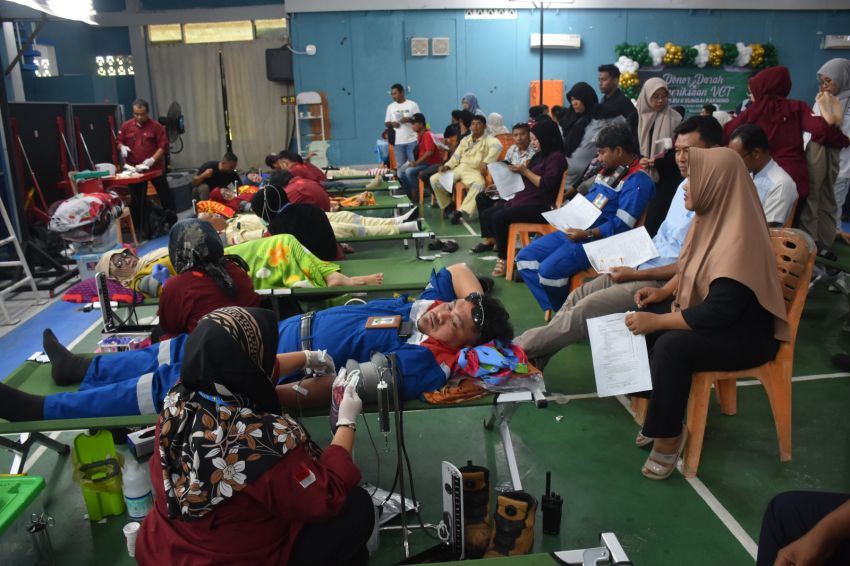 Bulan K3 HSSE Generative, PT Pertamina Patra Niaga RU Dumai Sumbang 600 Kantong Darah