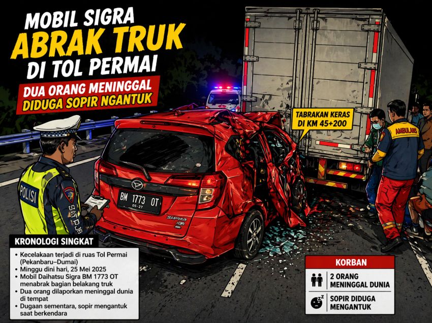 Toyota Calya Sosor Ekor Truk di Tol Permai Dua Orang Tewas