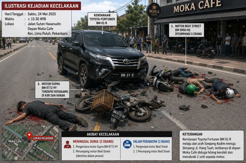 Gawat! Fortuner Tabrak Dua Motor di Dumai Gunakan TNKB Palsu