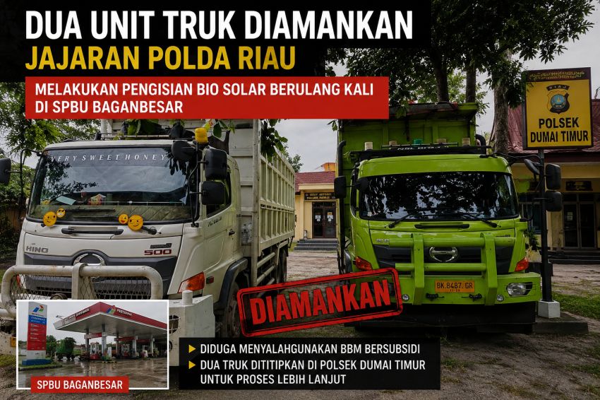 Lansir Bio Solar dari SPBU Baganbesar Dumai, Dua Truk Diamankan Polda Riau
