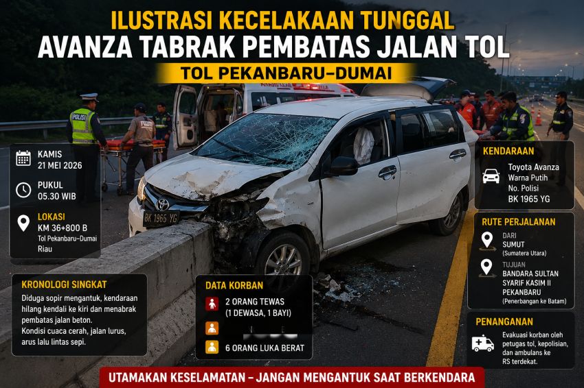 Laka Maut di Tol Pekanbaru-Dumai, Bayi 8 Bulan Tewas, 6 Luka Berat 1 Luka Ringan
