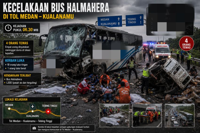 Kecelakaan Bus Halmahera Tiga Warga Dumai jadi Korban, Sopir Kabur