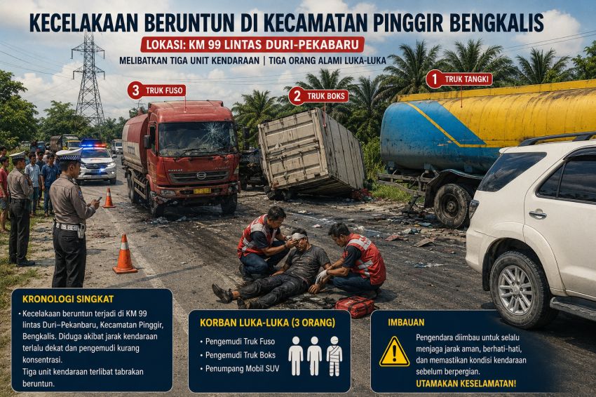 Kecelakaan Beruntun di Pinggir, Bengkalis Libatkan Tiga Kendaraan Tiga Korban Luka-luka
