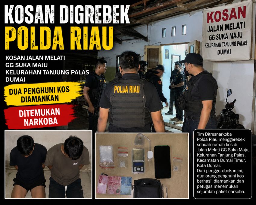 Kosan di Tanjung Palas Digerebek Tim Polda Riau, Dua Orang Diamankan